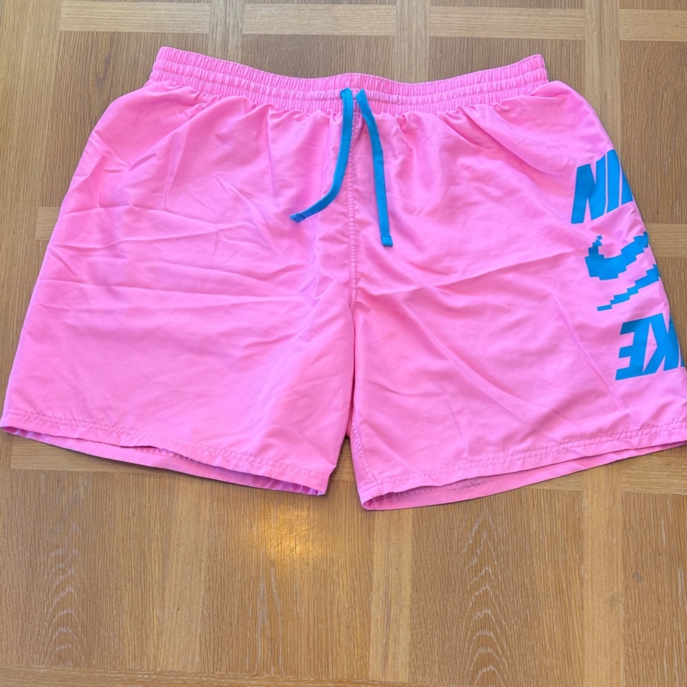 Nike Pink Swim Trunks with Blue Accents